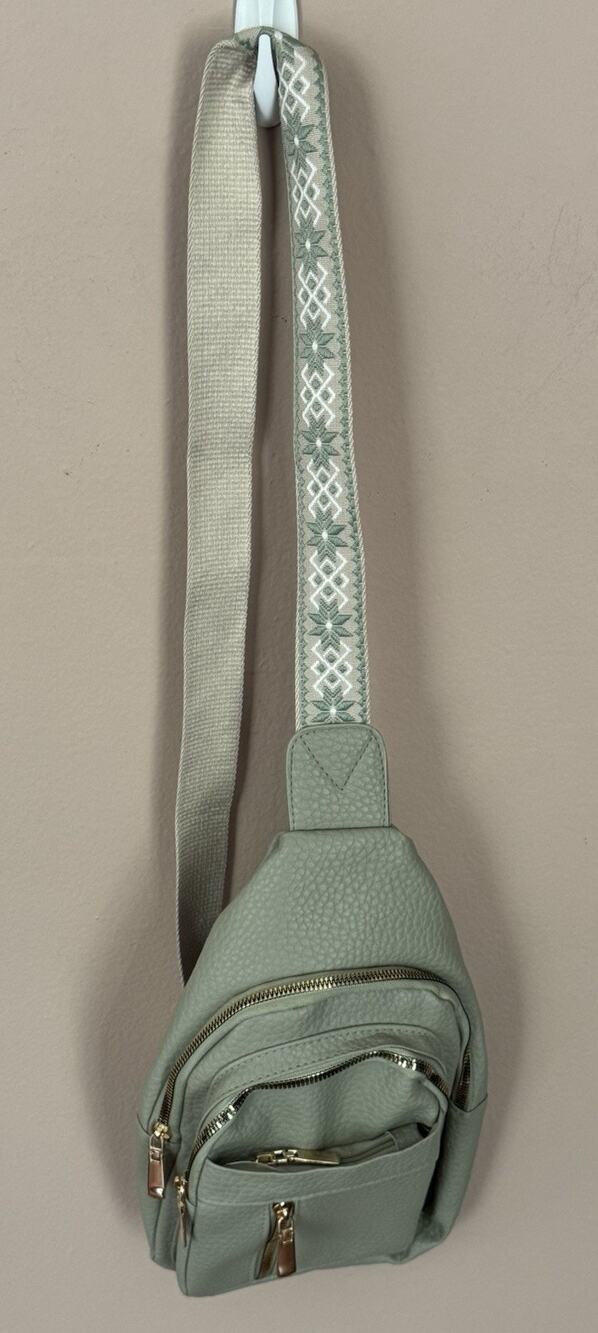 Light Green  Cross Body Purse With Adjustable Strap 5 pockets